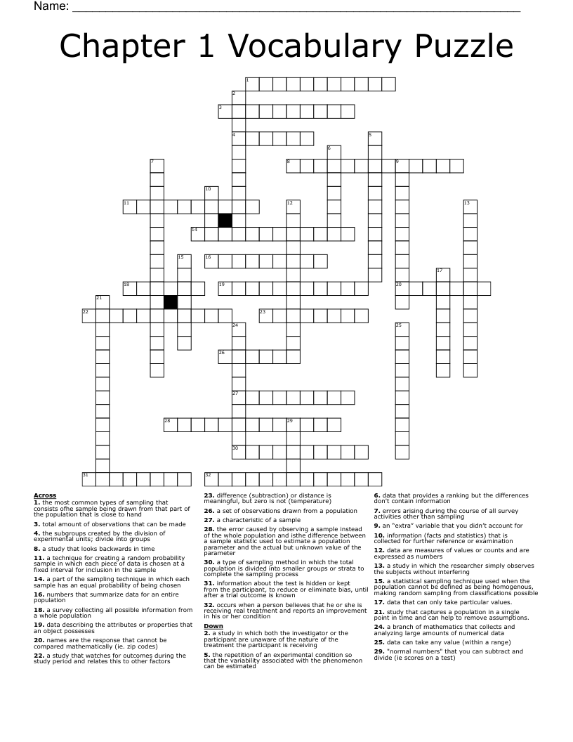 Chapter 1 Vocabulary Puzzle Crossword