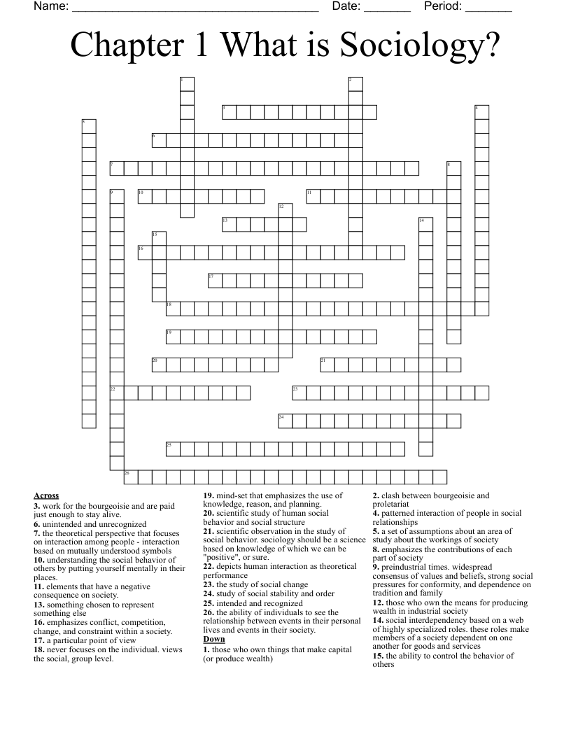 Chapter 1 What is Sociology? Crossword