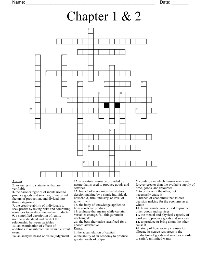Chapter 1 & 2 Crossword