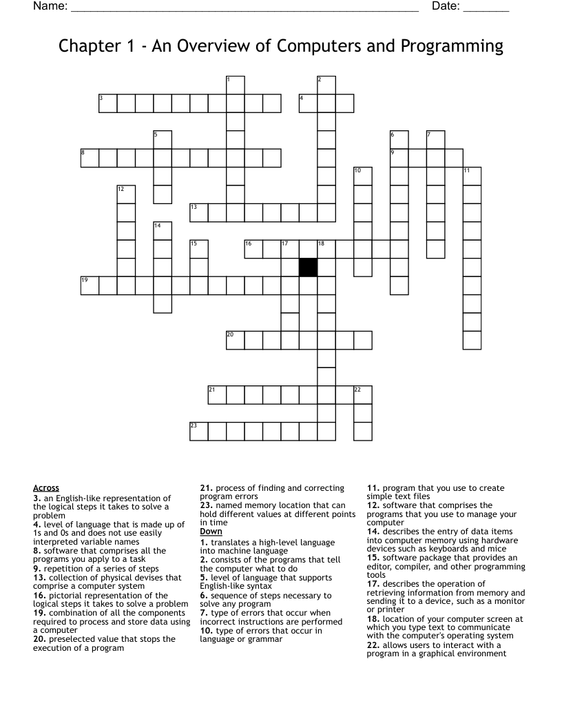 Chapter 1 - An Overview of Computers and Programming Crossword