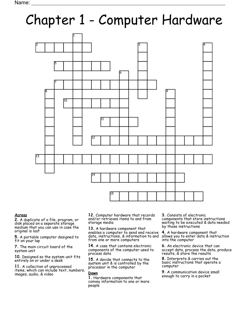 Chapter 1 - Computer Hardware Crossword