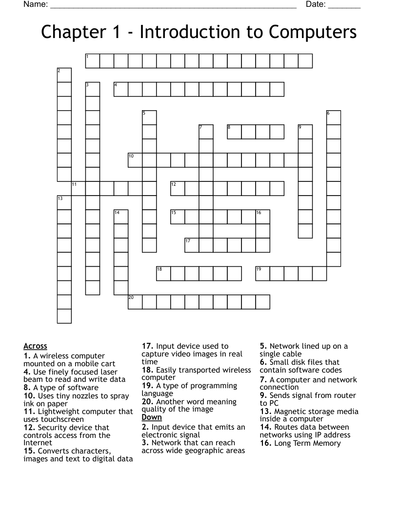 Chapter 1 - Introduction to Computers Crossword