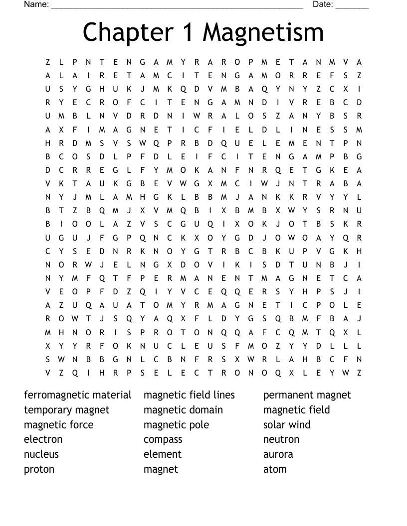 Chapter 1  Magnetism Word Search