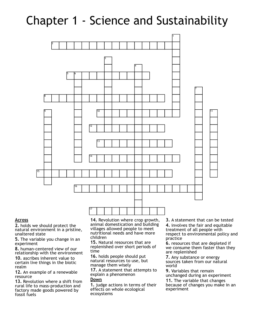 Chapter 1 - Science and Sustainability Crossword