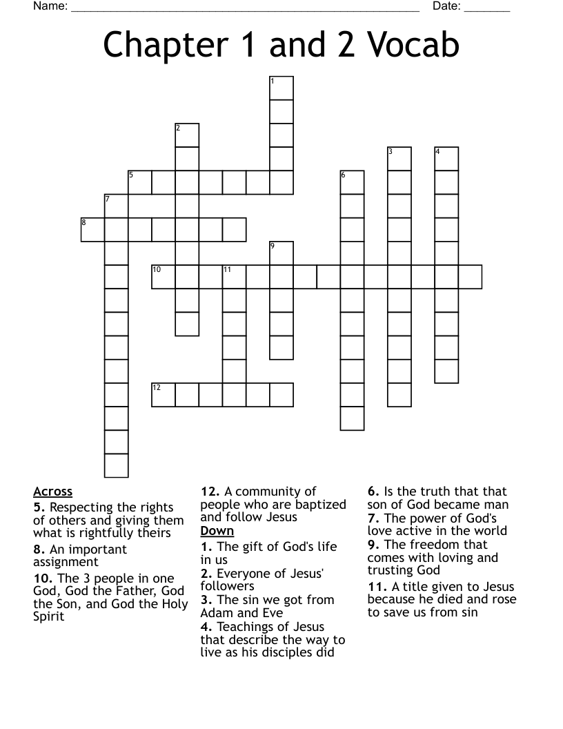 Chapter 1 and 2 Vocab Crossword