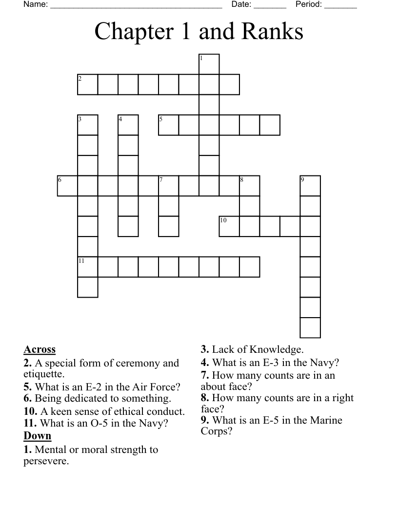 Chapter 1 and Ranks Crossword