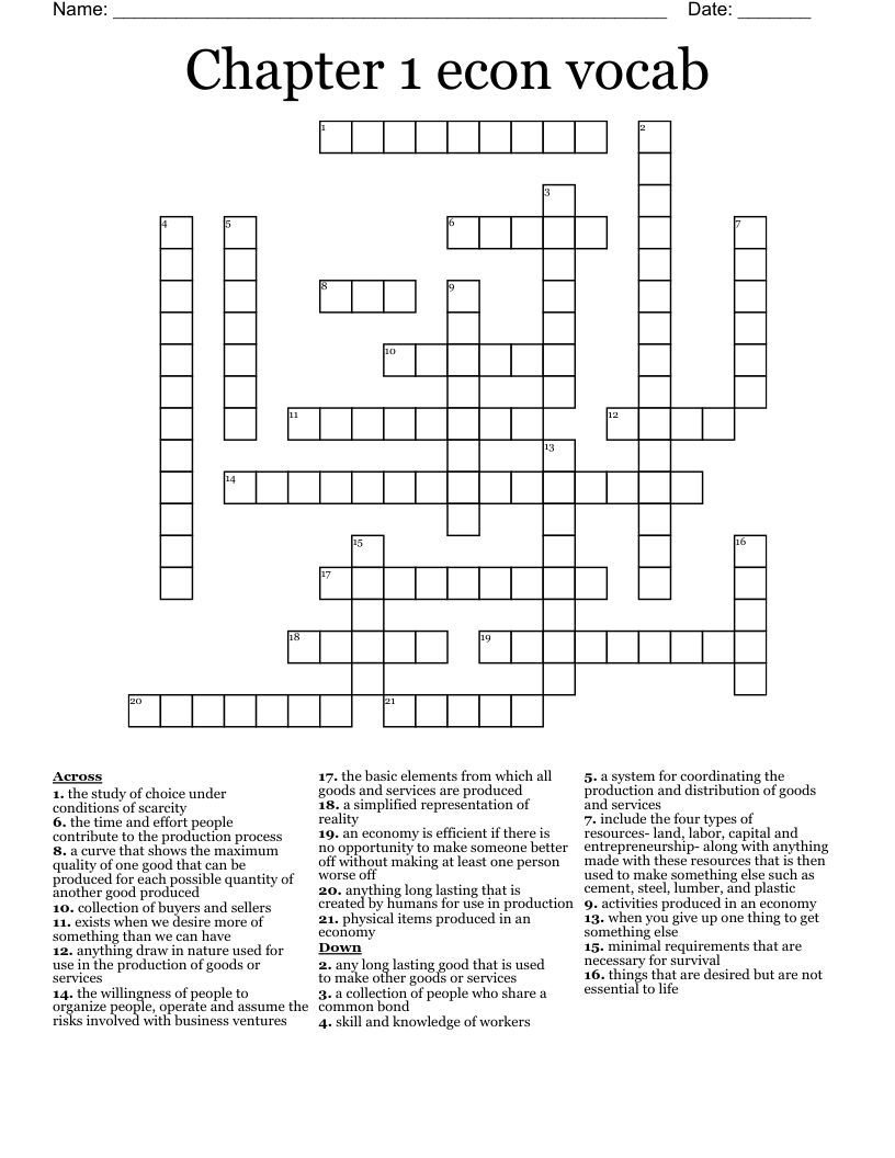 Chapter 1 econ vocab Crossword