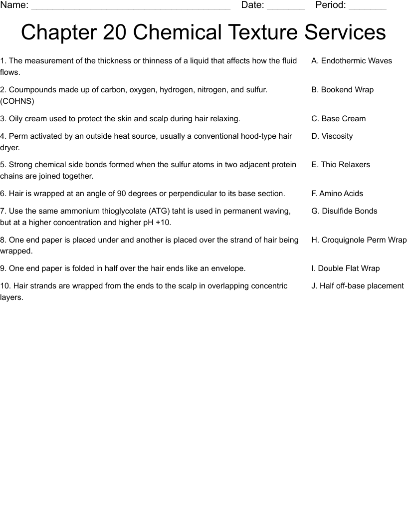 Chapter 20 Chemical Texture Services Worksheet