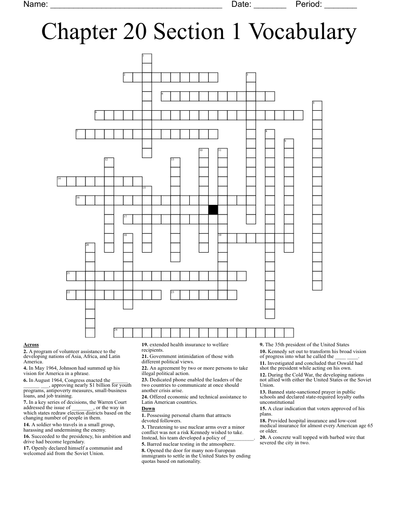 Chapter 20 Section 1 Vocabulary Crossword