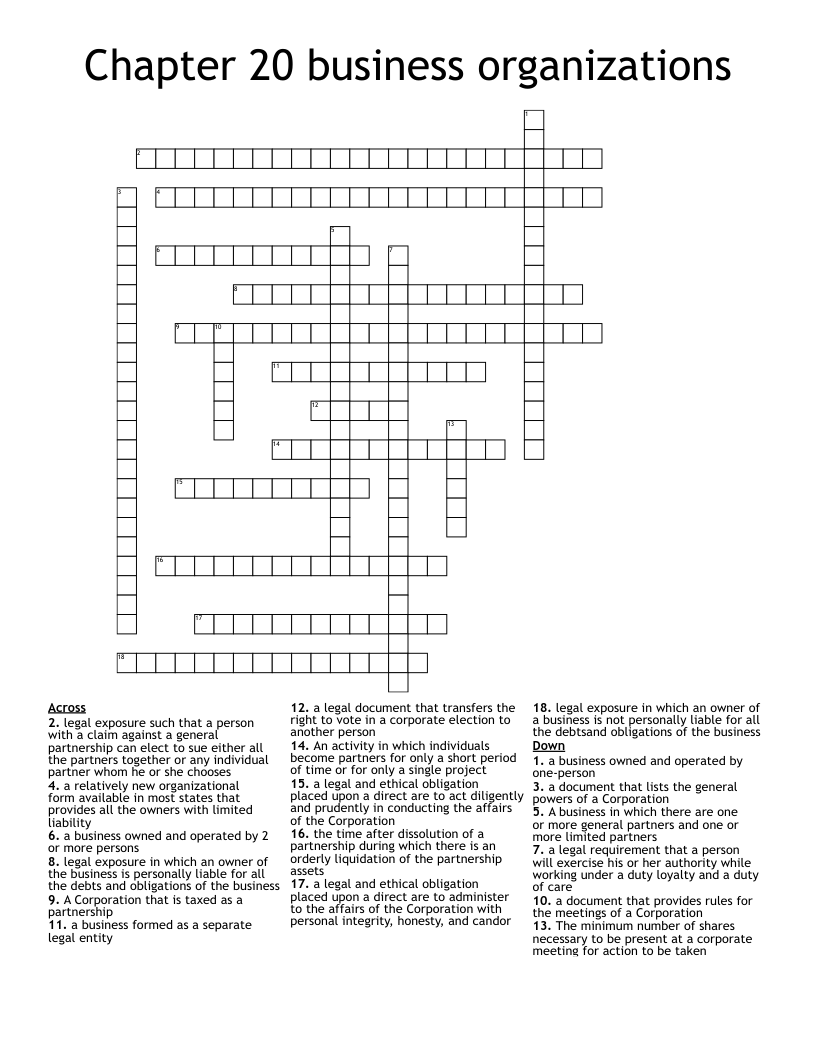 Chapter 20 business organizations Crossword