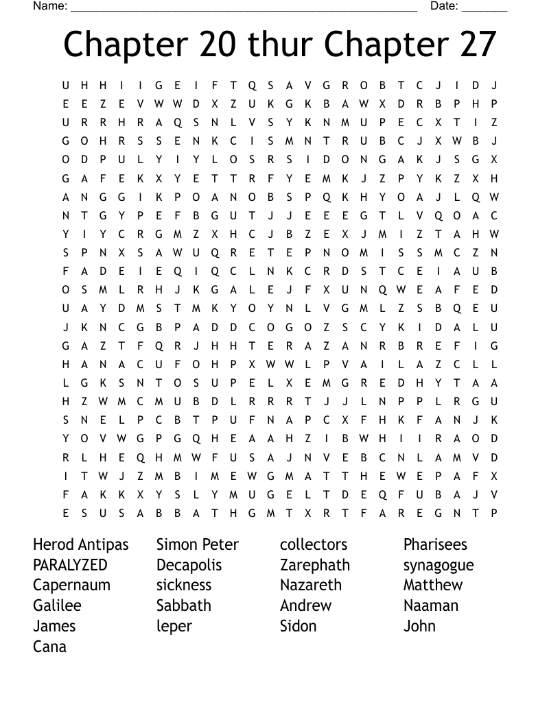 Chapter 20 thur Chapter 27 Word Search