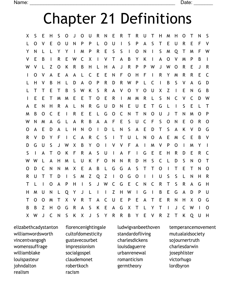 Chapter 21 Definitions Word Search