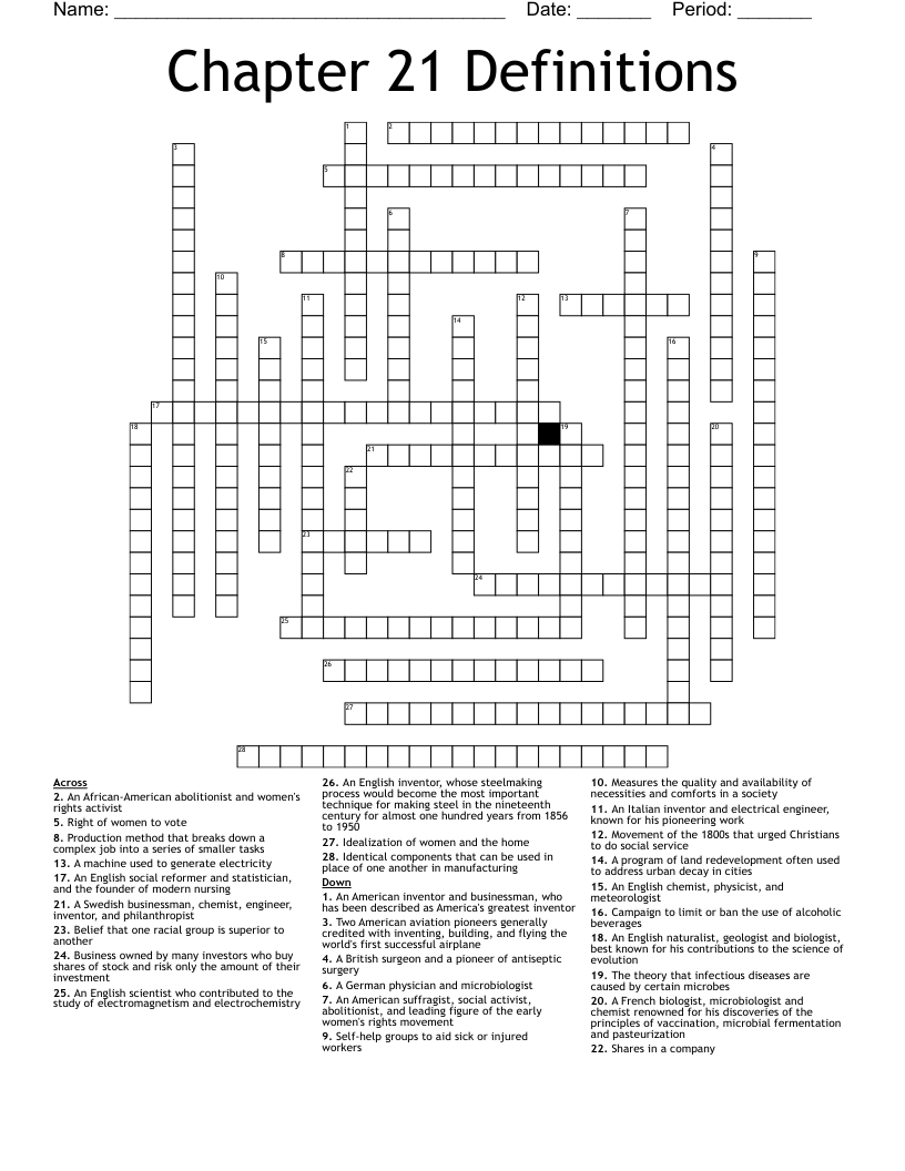 Chapter 21 Definitions  Crossword