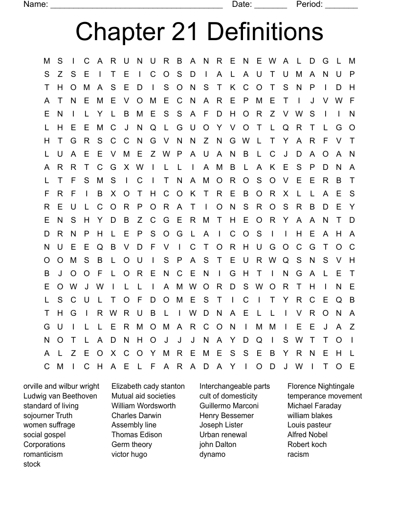 Chapter 21 Definitions  Word Search