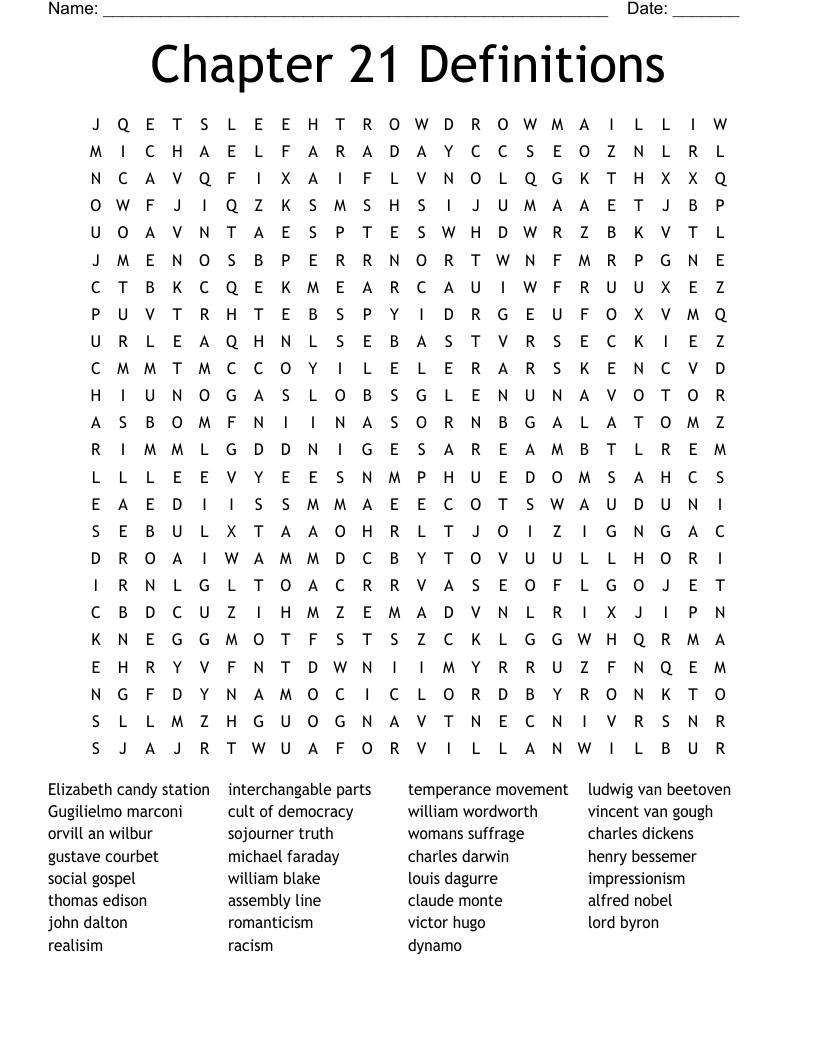 Chapter 21 Definitions  Word Search