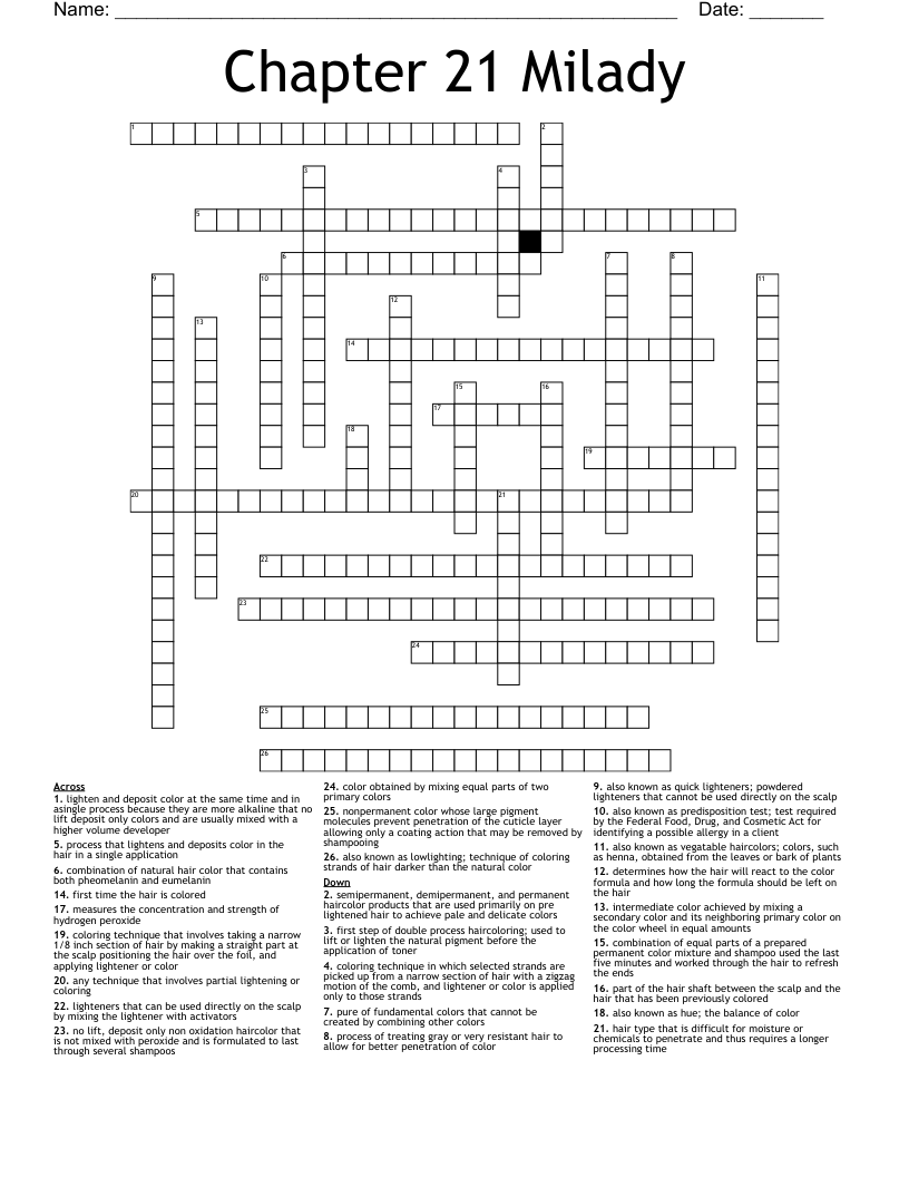 Chapter 21 Milady  Crossword