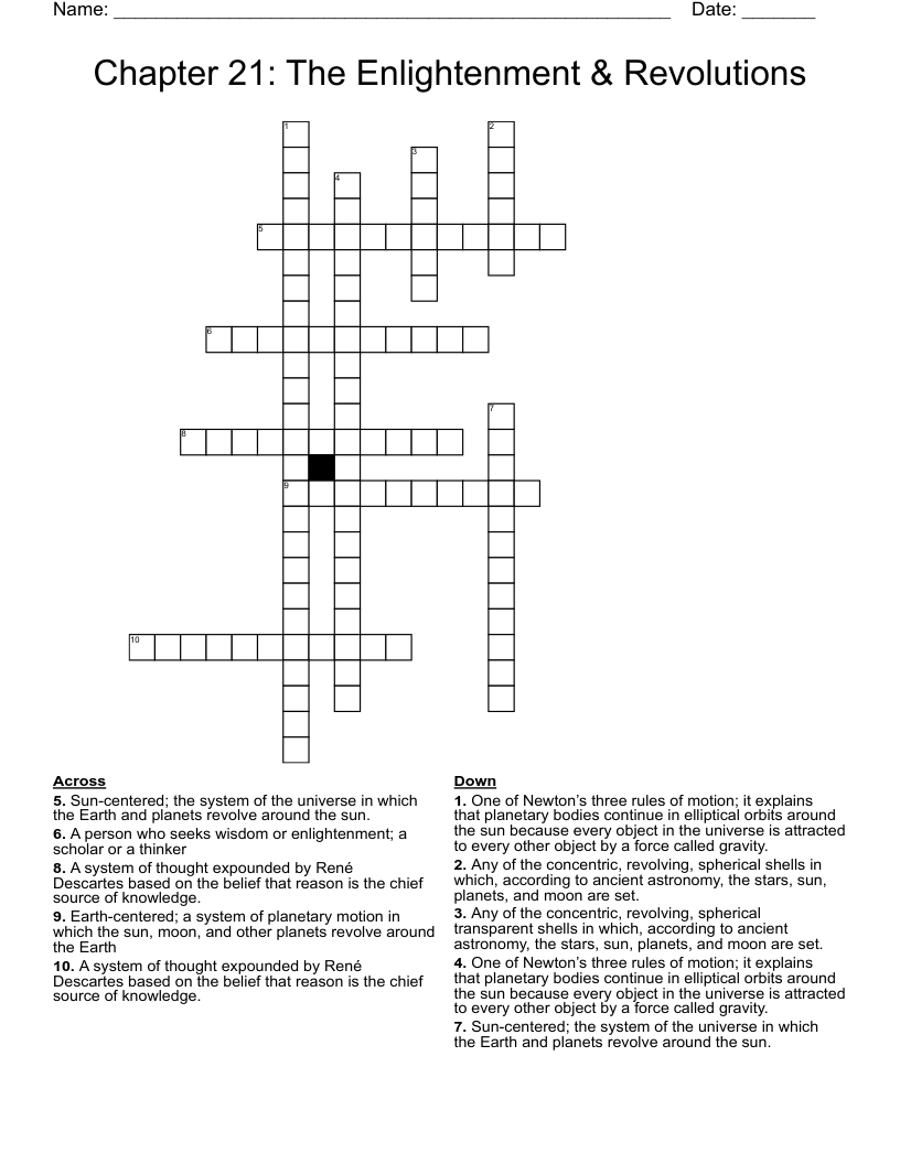 Chapter 21: The Enlightenment & Revolutions Crossword