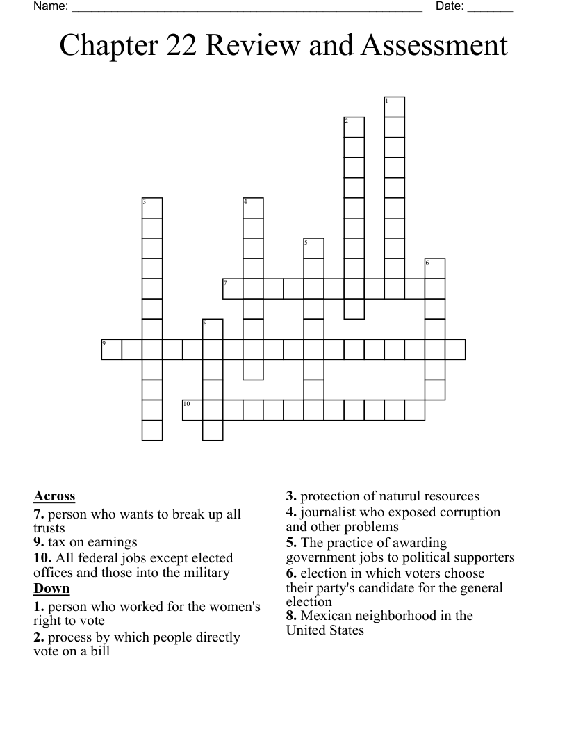 Chapter 22 Review and Assessment Crossword