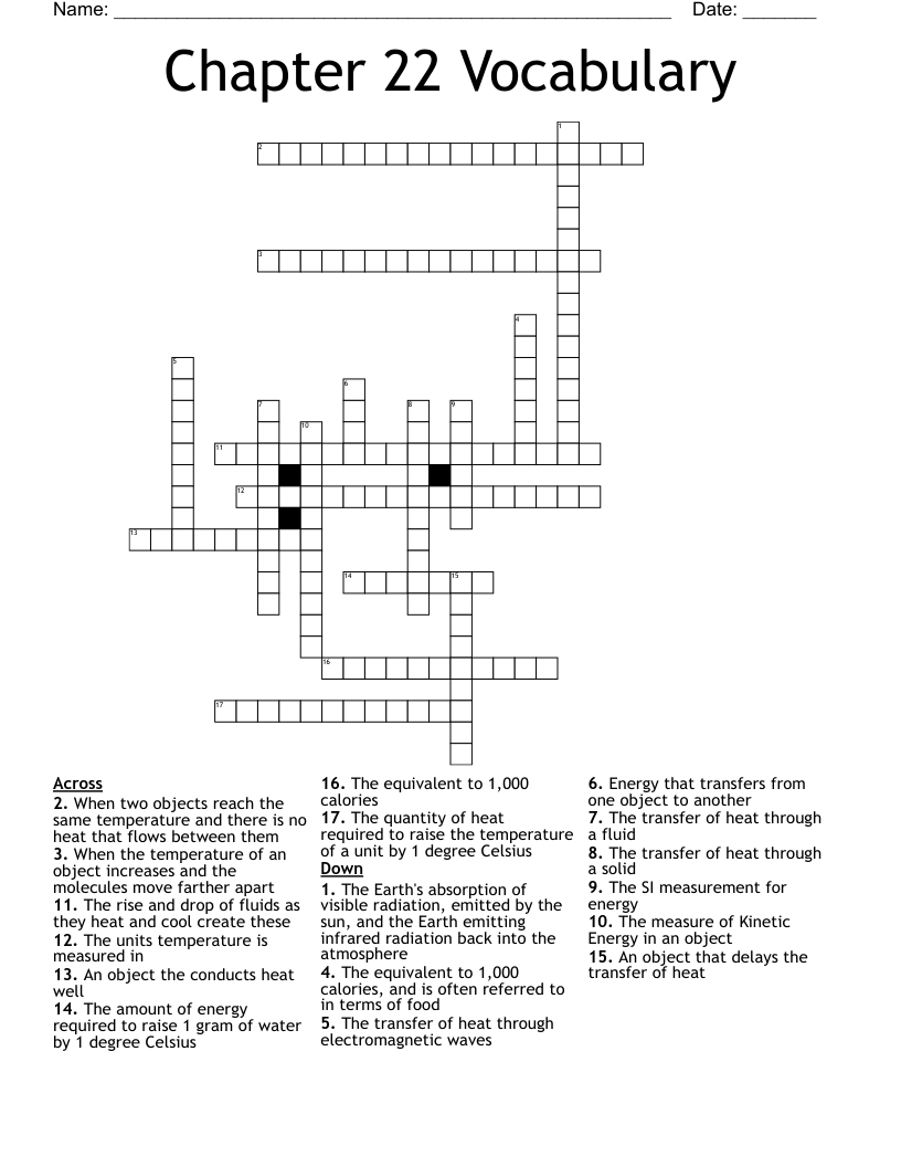 Chapter 22 Vocabulary Crossword