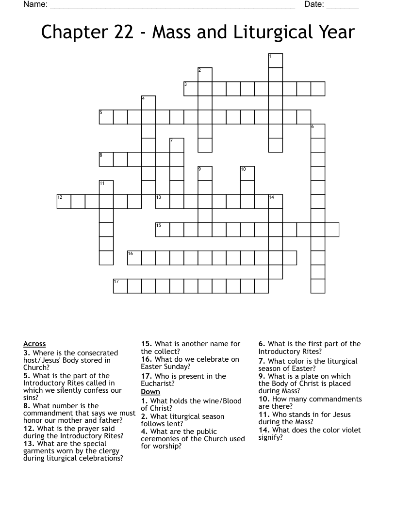 Chapter 22 - Mass and Liturgical Year Crossword