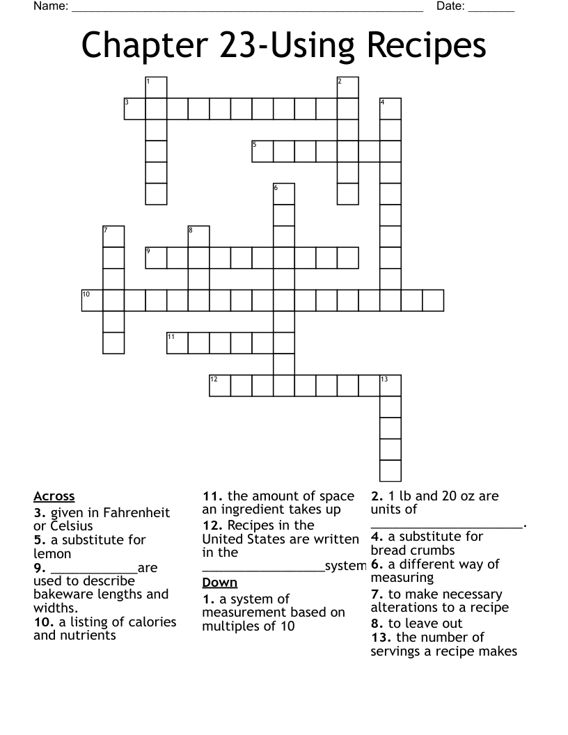 Chapter 23-Using Recipes Crossword