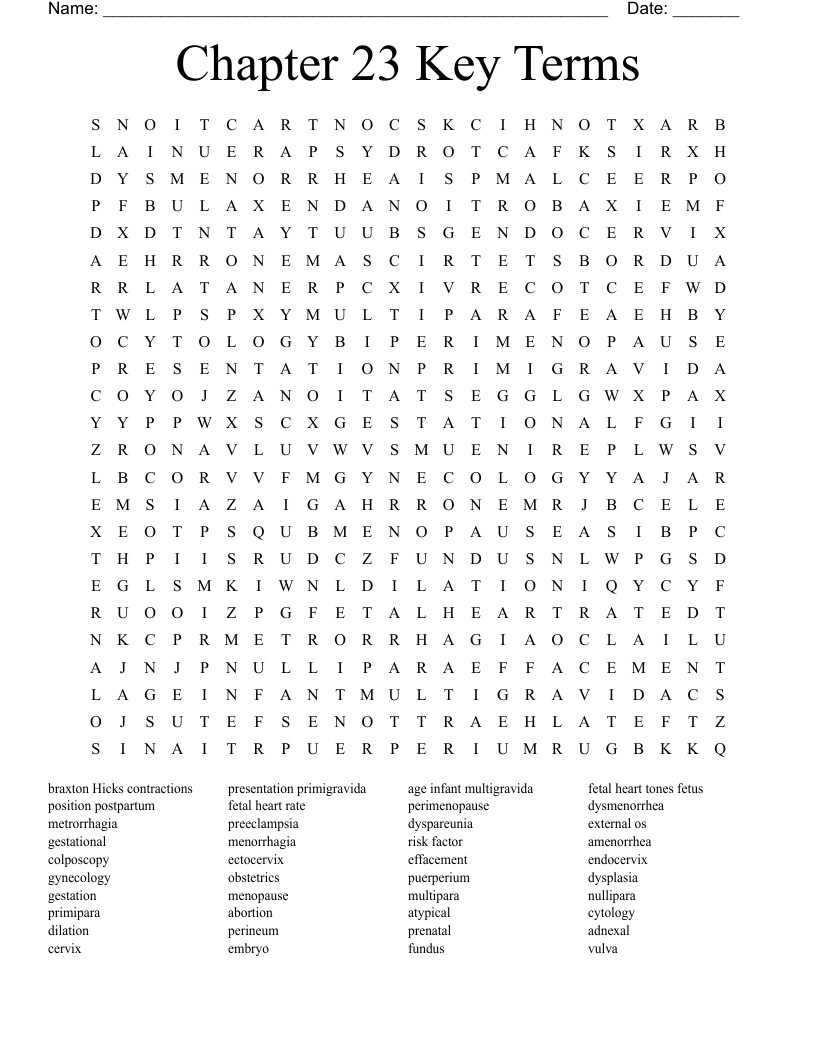 Chapter 23 Key Terms Word Search