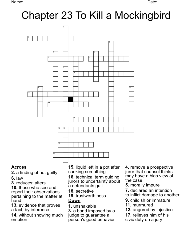 Chapter 23 To Kill a Mockingbird  Crossword