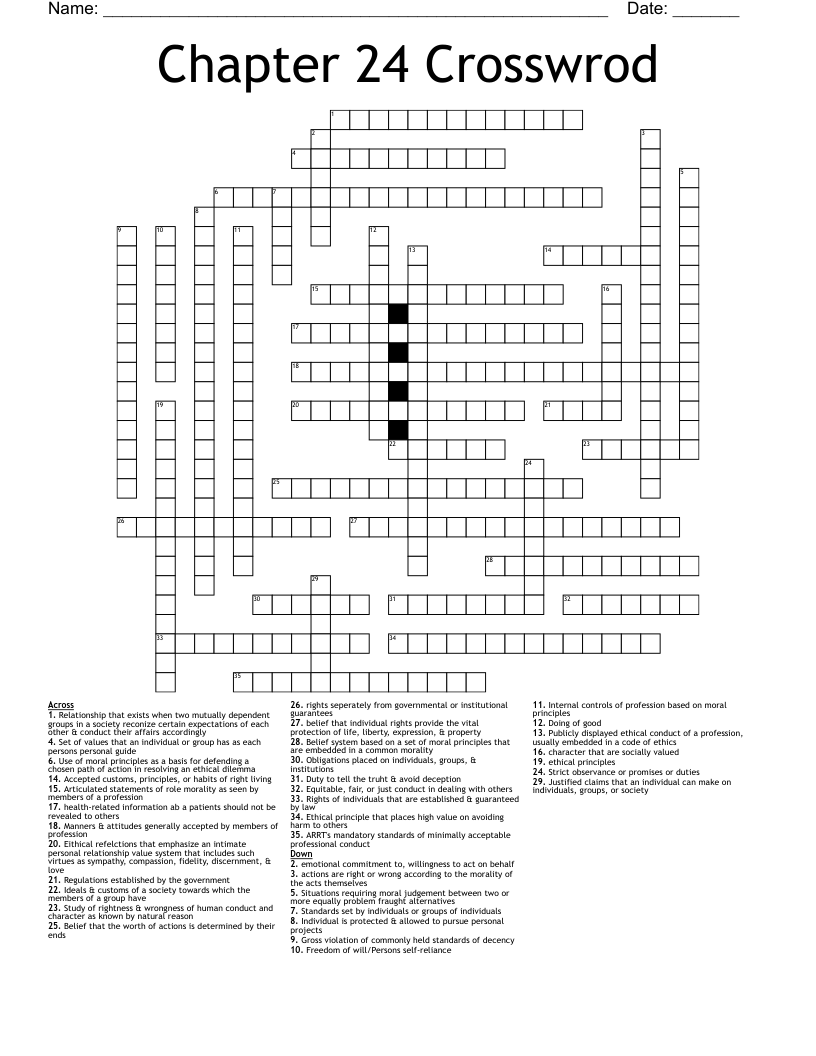 Chapter 24 Crosswrod Crossword