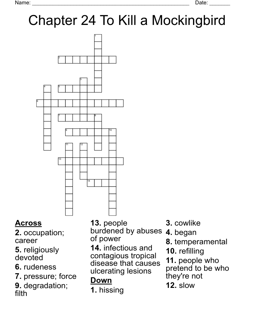Chapter 24 To Kill a Mockingbird  Crossword