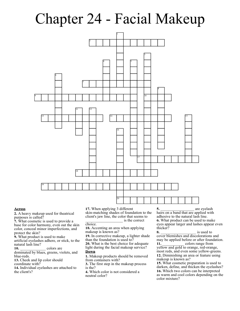 Chapter 24 - Facial Makeup Crossword
