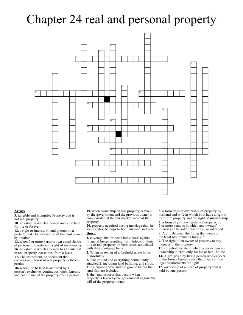 Chapter 24 real and personal property  Crossword