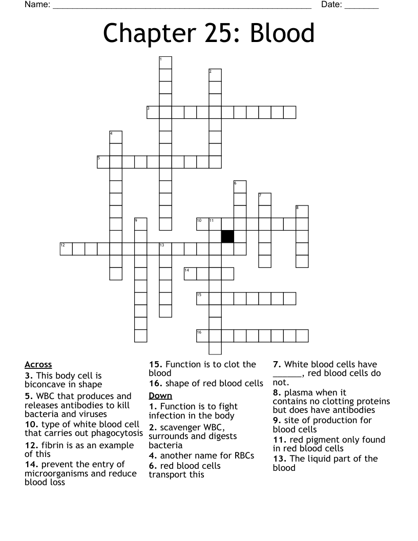 Chapter 25: Blood Crossword