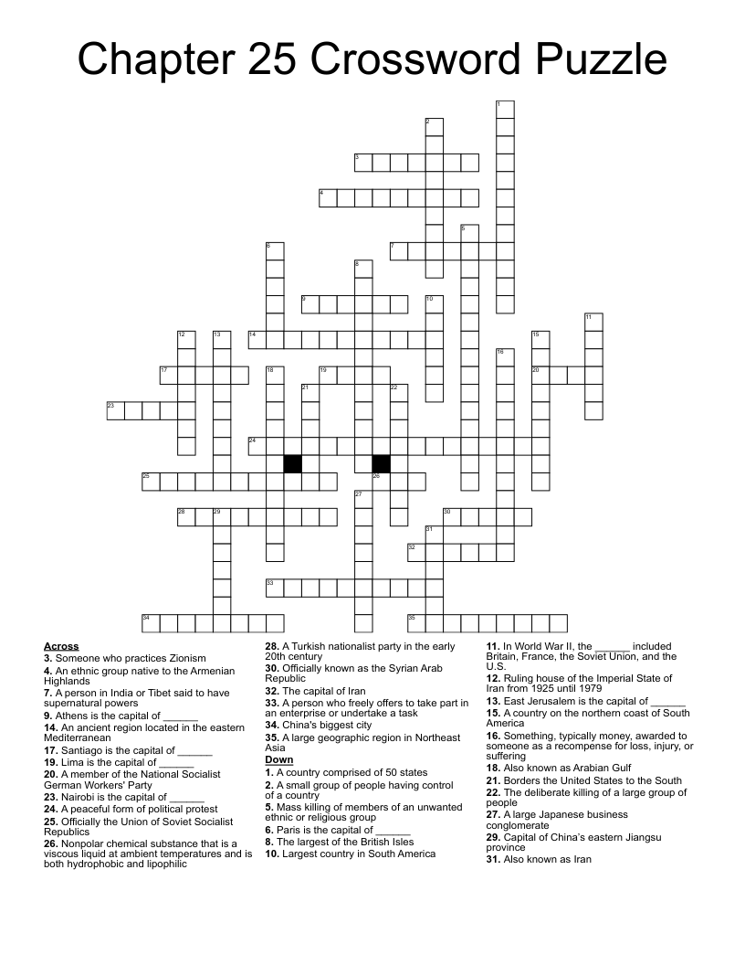Chapter 25 Crossword Puzzle