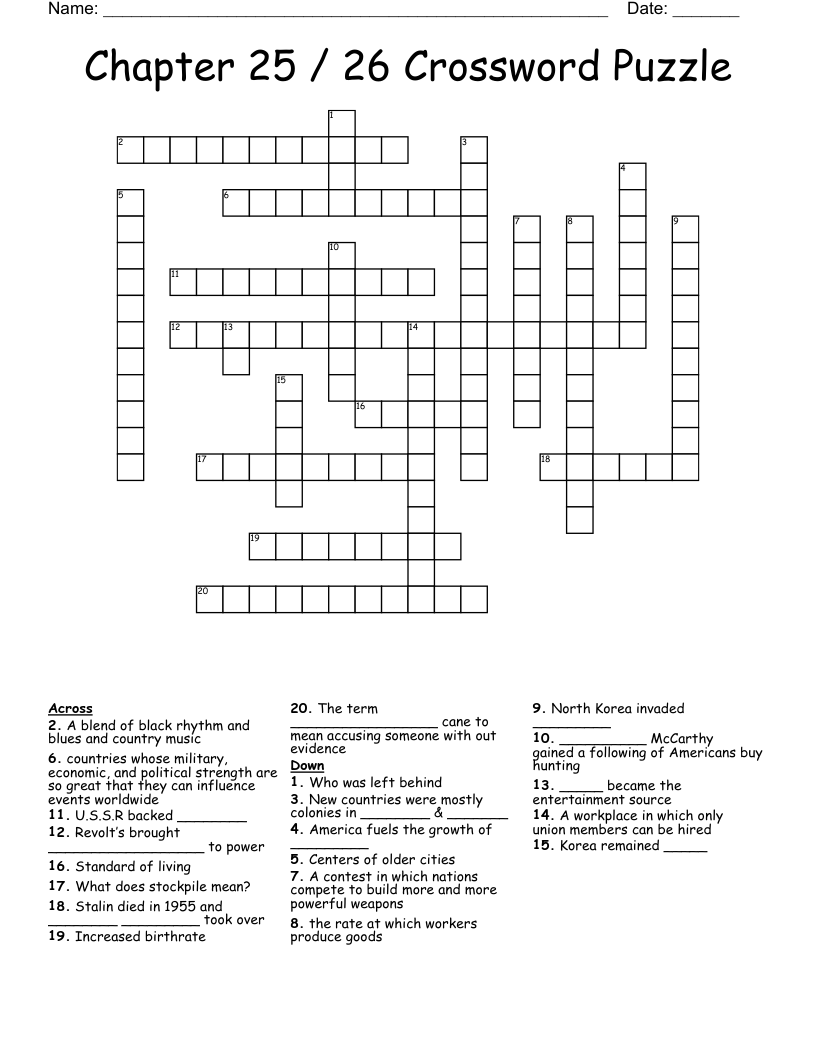 Chapter 25 / 26 Crossword Puzzle