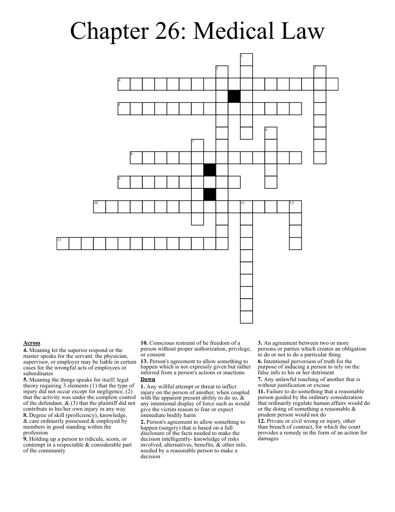 Chapter 26: Medical Law Crossword