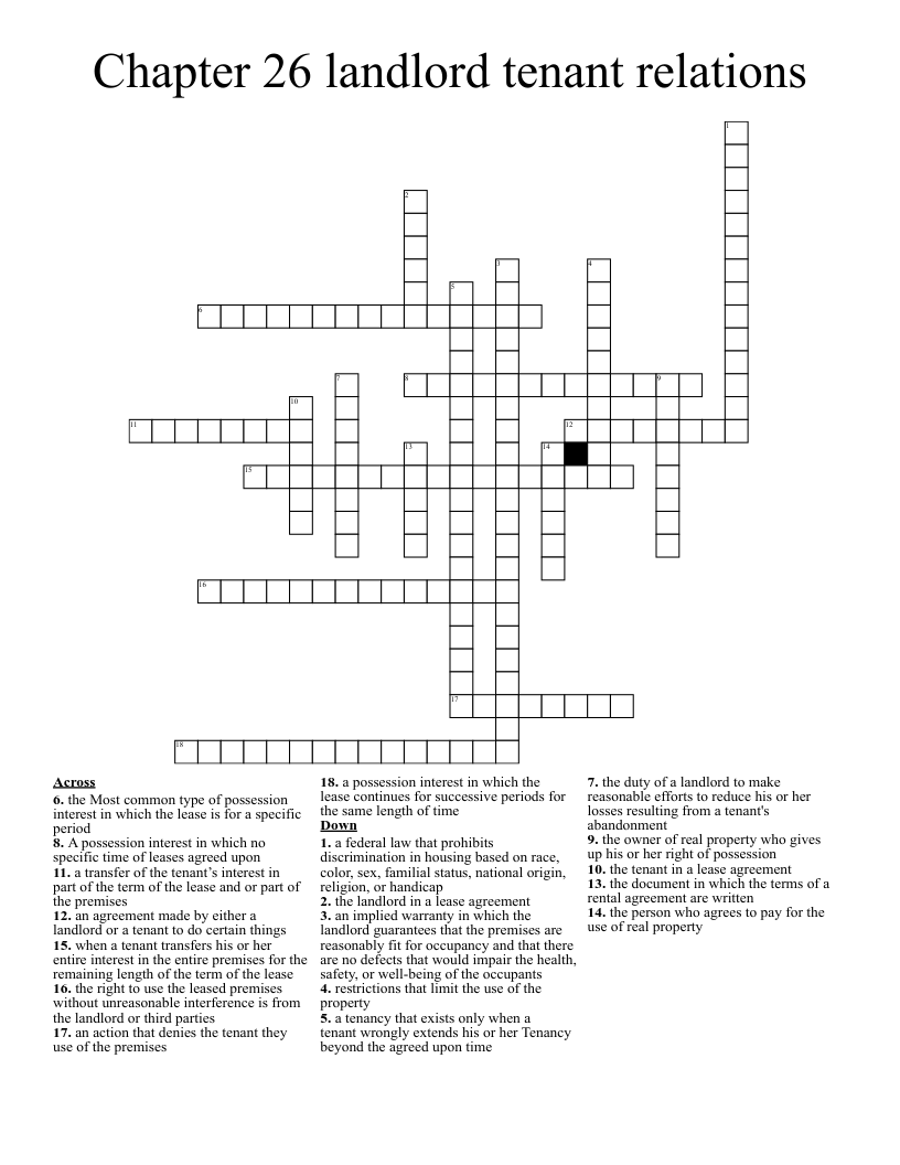 Chapter 26 landlord tenant relations Crossword