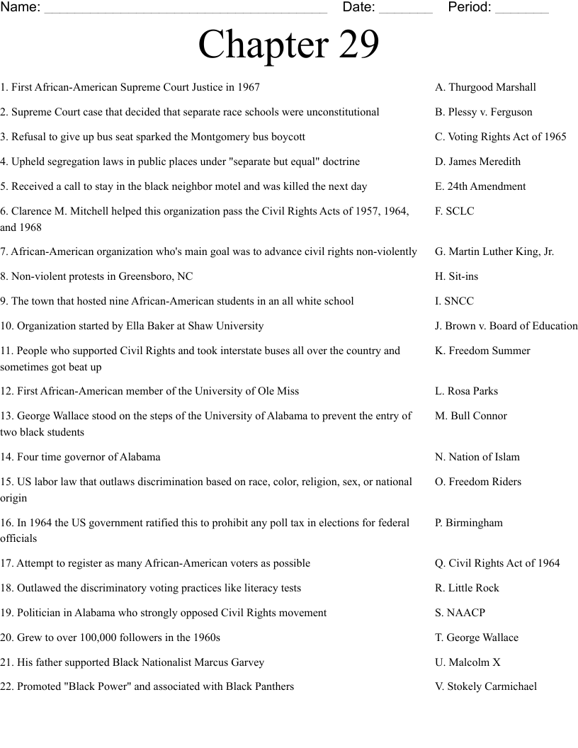 Chapter 29 Worksheet