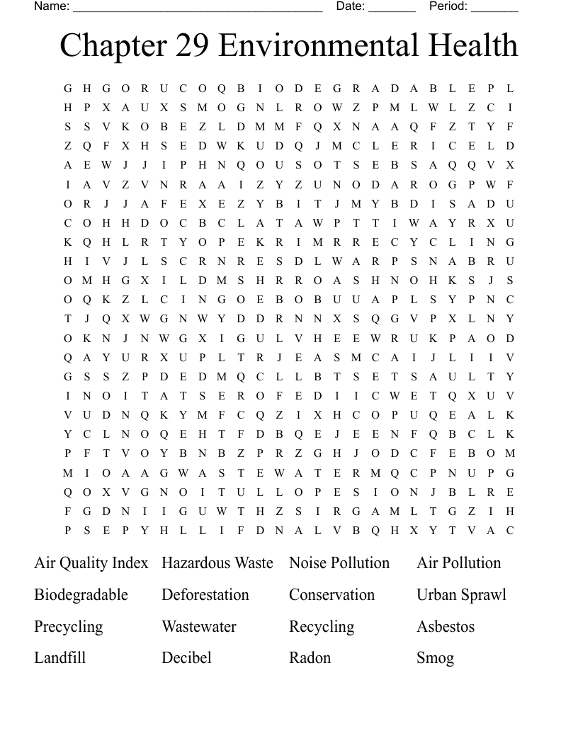 Chapter 29 Environmental Health Word Search