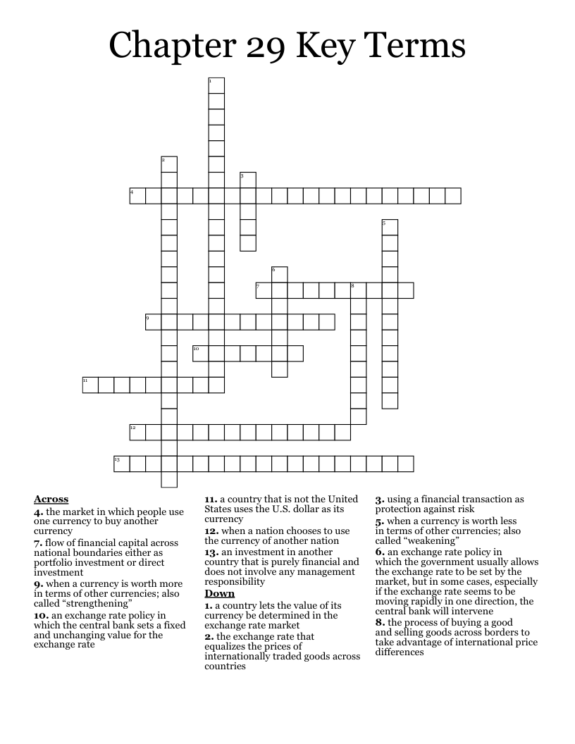 Chapter 29 Key Terms Crossword