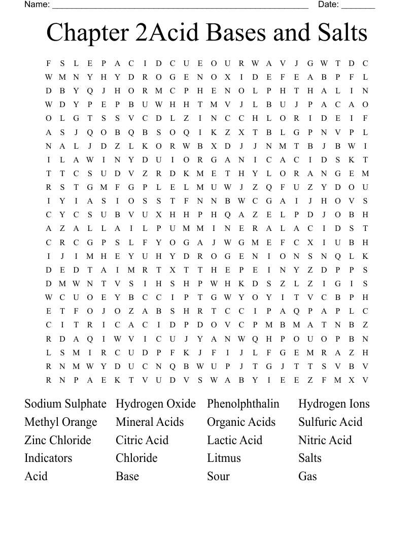 Chapter 2Acid Bases and Salts Word Search