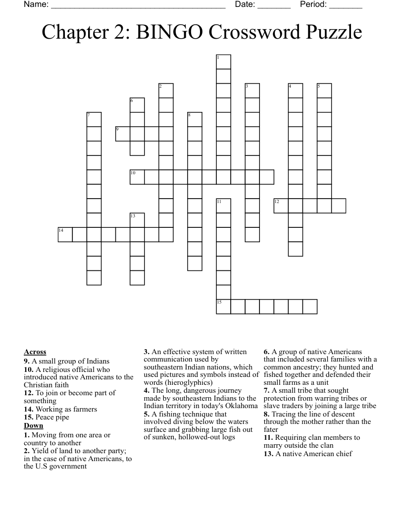 Chapter 2: BINGO Crossword Puzzle