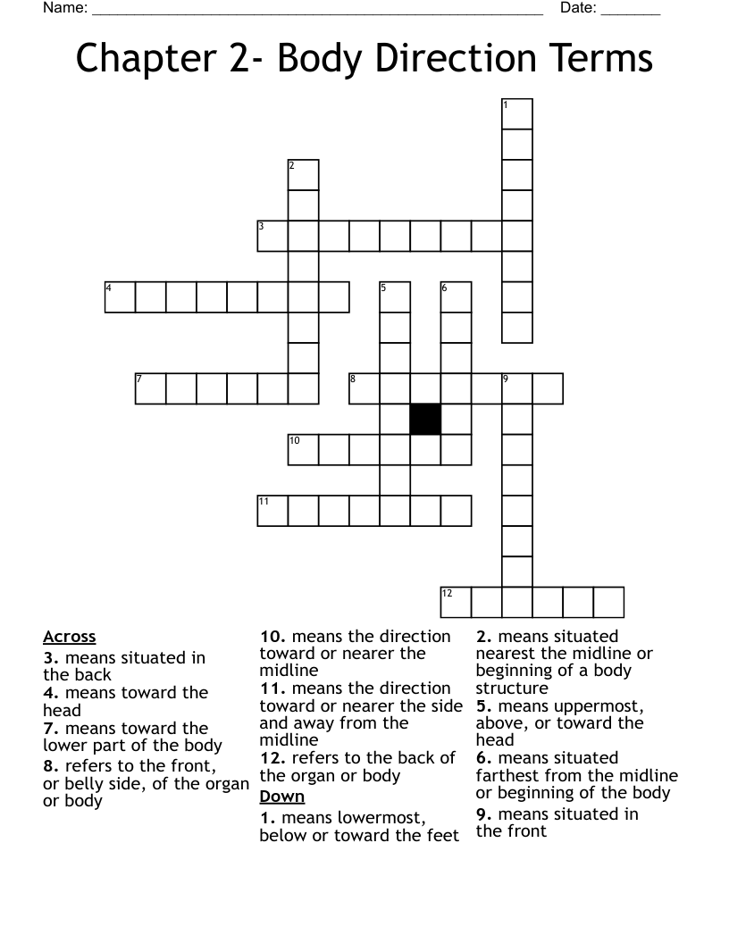 Chapter 2- Body Direction Terms Crossword