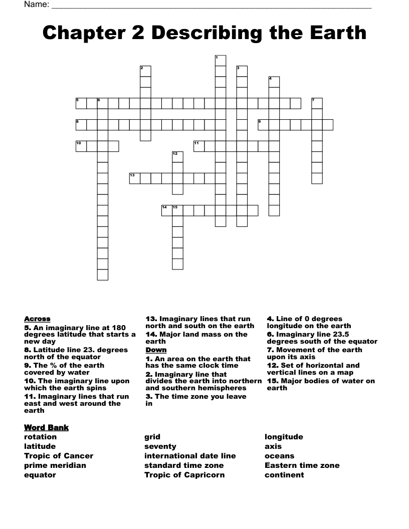 Chapter 2 Describing the Earth Crossword