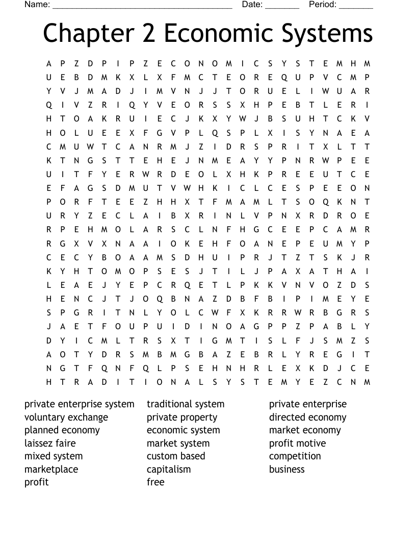 Chapter 2 Economic Systems Word Search