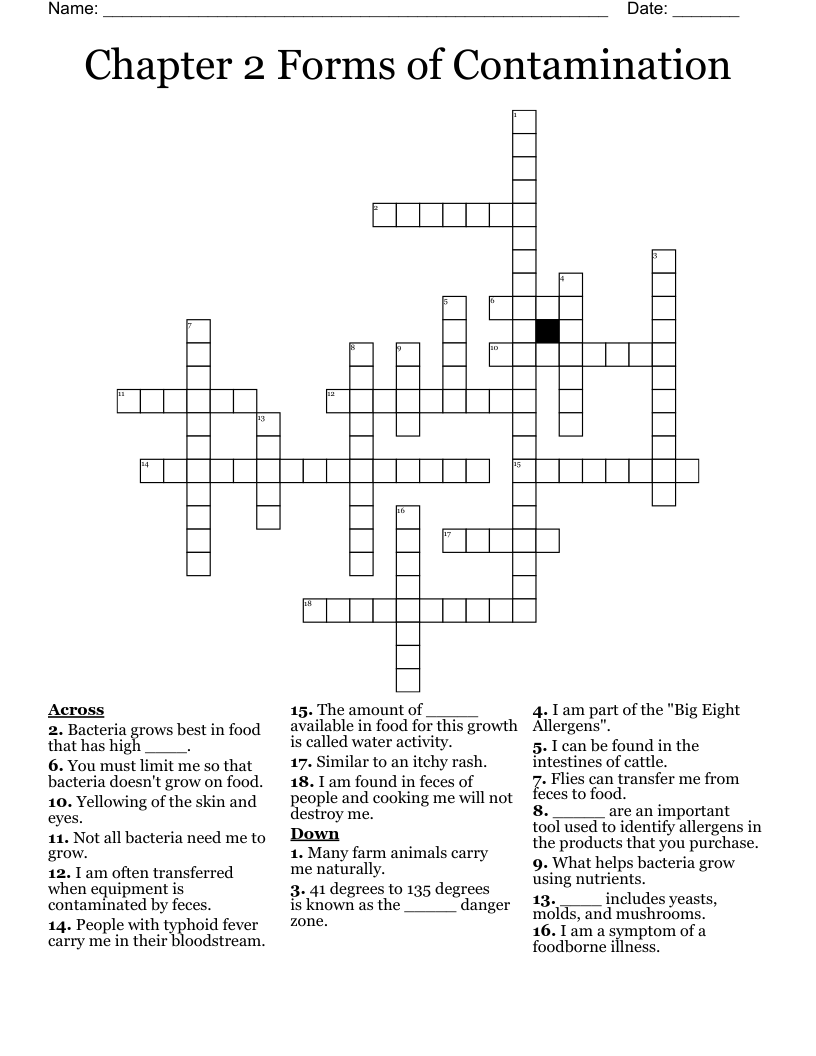 Chapter 2 Forms of Contamination Crossword