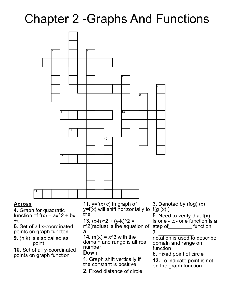 Chapter 2 -Graphs And Functions Crossword
