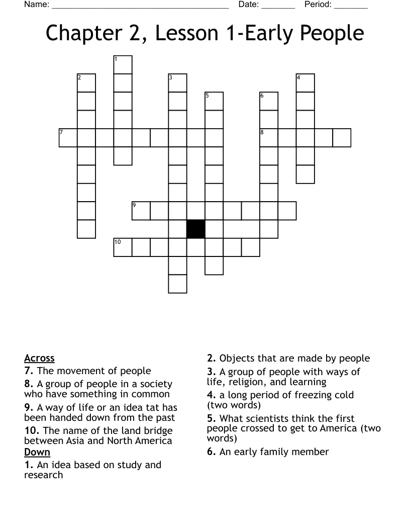 Chapter 2, Lesson 1-Early People  Crossword