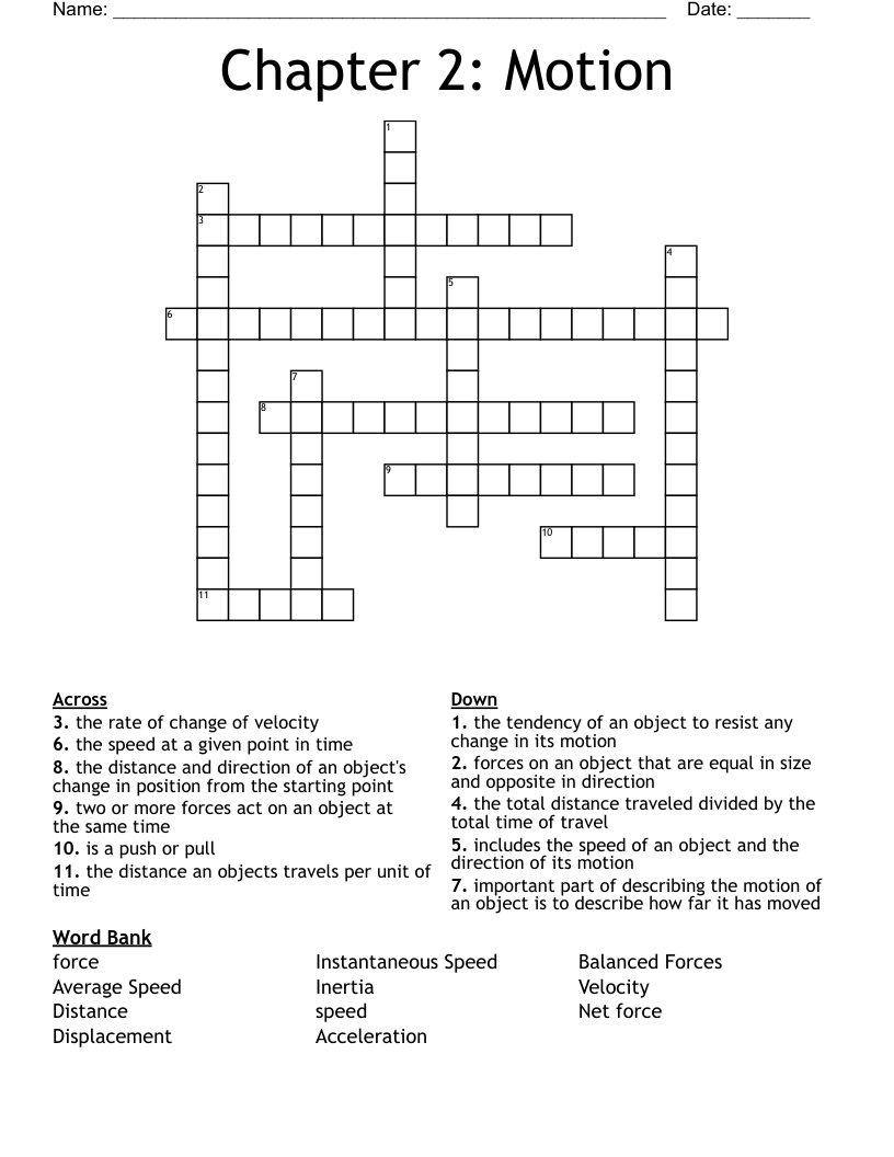 Chapter 2: Motion Crossword