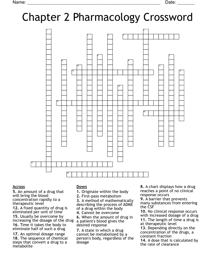 Chapter 2 Pharmacology Crossword