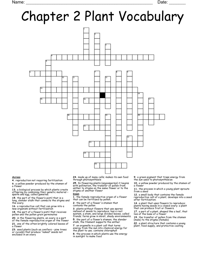 Chapter 2 Plant Vocabulary Crossword